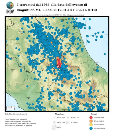 I terremoti dal 1985 alla data dell'evento