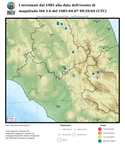 I terremoti dal 1985 alla data dell'evento