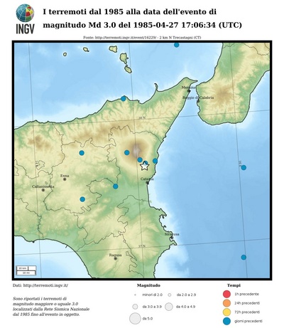 I terremoti dal 1985 alla data dell'evento