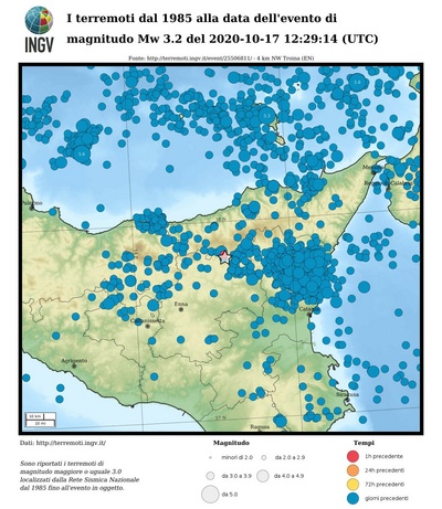 I terremoti dal 1985 alla data dell'evento