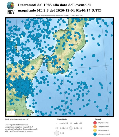 I terremoti dal 1985 alla data dell'evento