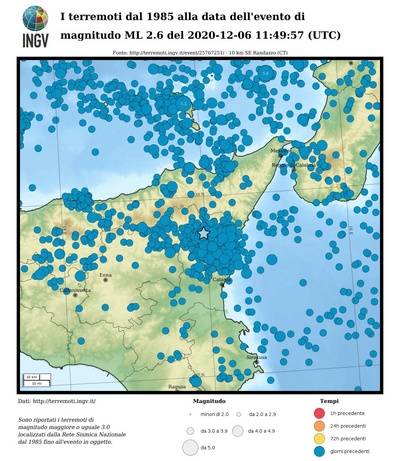 I terremoti dal 1985 alla data dell'evento