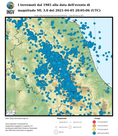 I terremoti dal 1985 alla data dell'evento