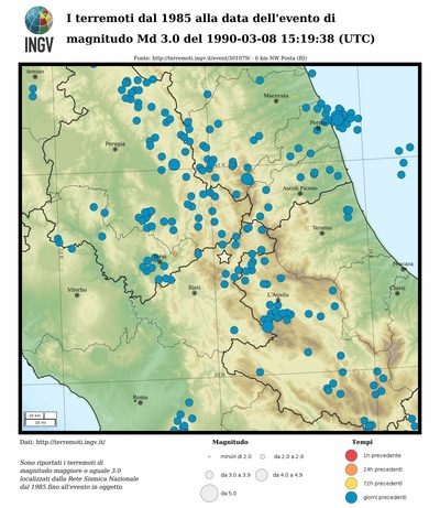 I terremoti dal 1985 alla data dell'evento