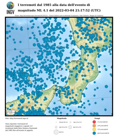 I terremoti dal 1985 alla data dell'evento