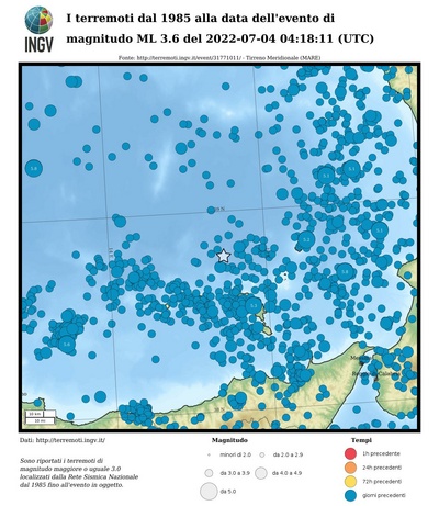 I terremoti dal 1985 alla data dell'evento