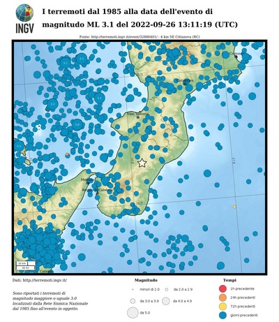 I terremoti dal 1985 alla data dell'evento