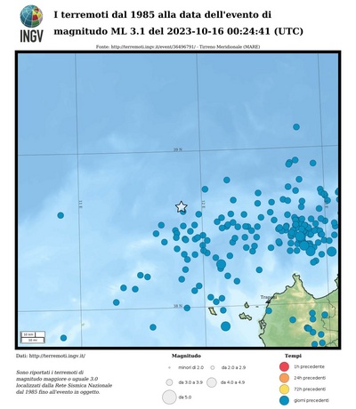 I terremoti dal 1985 alla data dell'evento