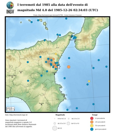 I terremoti dal 1985 alla data dell'evento