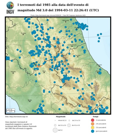 I terremoti dal 1985 alla data dell'evento