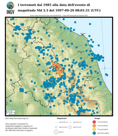 I terremoti dal 1985 alla data dell'evento