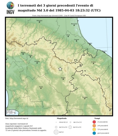 I terremoti dei 3 giorni precedenti l'evento