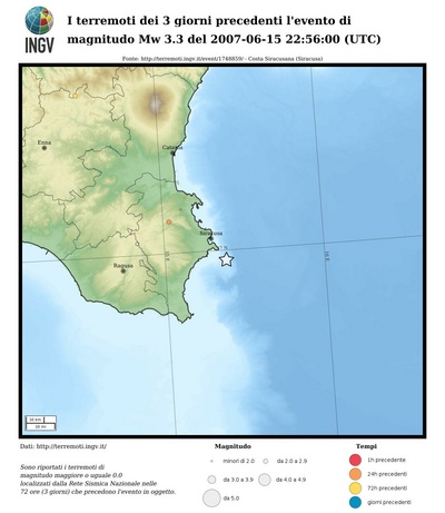 I terremoti dei 3 giorni precedenti l'evento