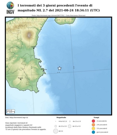 I terremoti dei 3 giorni precedenti l'evento