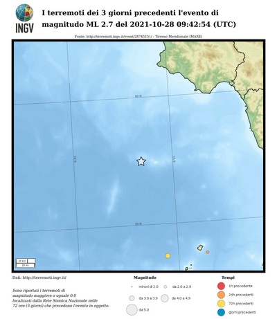 I terremoti dei 3 giorni precedenti l'evento