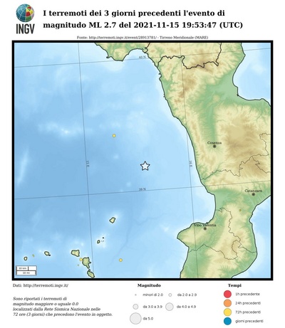 I terremoti dei 3 giorni precedenti l'evento