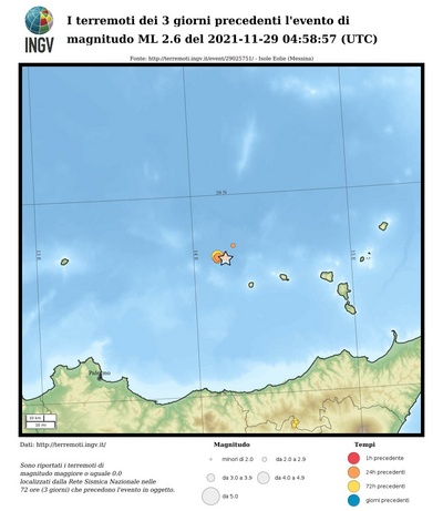 I terremoti dei 3 giorni precedenti l'evento