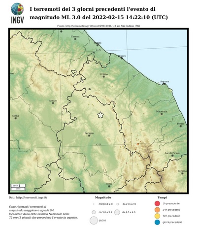 I terremoti dei 3 giorni precedenti l'evento