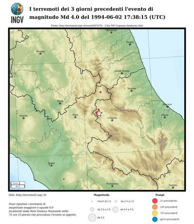 I terremoti dei 3 giorni precedenti l'evento