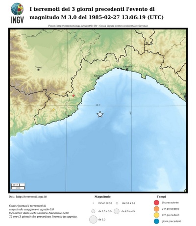 Earthquakes of the 3 days preceding this event