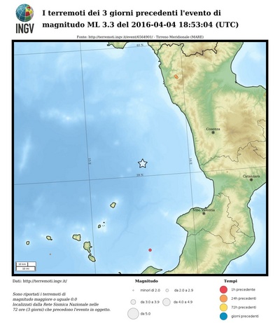 I terremoti dei 3 giorni precedenti l'evento