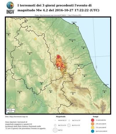 I terremoti dei 3 giorni precedenti l'evento