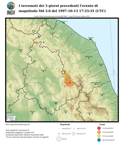 I terremoti dei 3 giorni precedenti l'evento