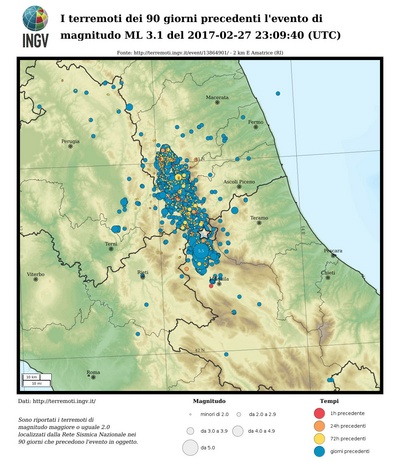 Earthquakes of the 90 days preceding this event