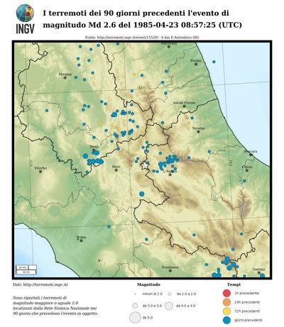 I terremoti dei 90 giorni precedenti l'evento