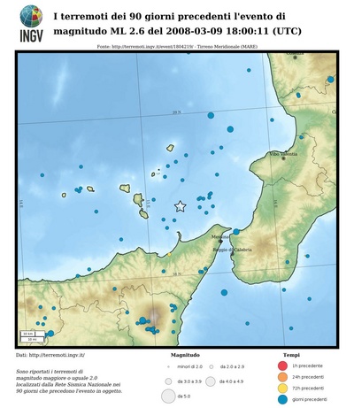 I terremoti dei 90 giorni precedenti l'evento