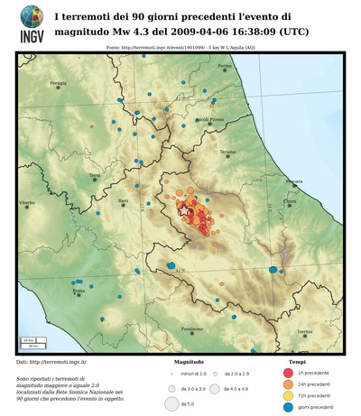 I terremoti dei 90 giorni precedenti l'evento