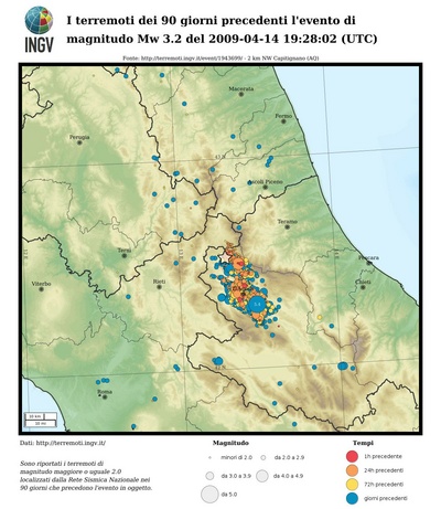 I terremoti dei 90 giorni precedenti l'evento