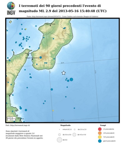 I terremoti dei 90 giorni precedenti l'evento