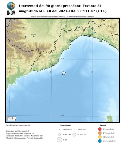 Earthquakes of the 90 days preceding this event