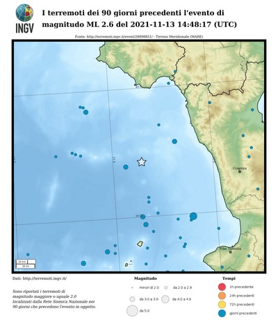 I terremoti dei 90 giorni precedenti l'evento