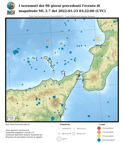 I terremoti dei 90 giorni precedenti l'evento