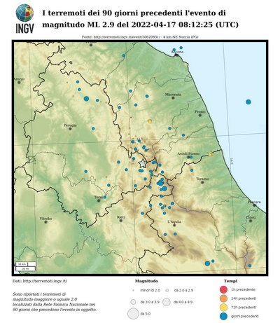 I terremoti dei 90 giorni precedenti l'evento