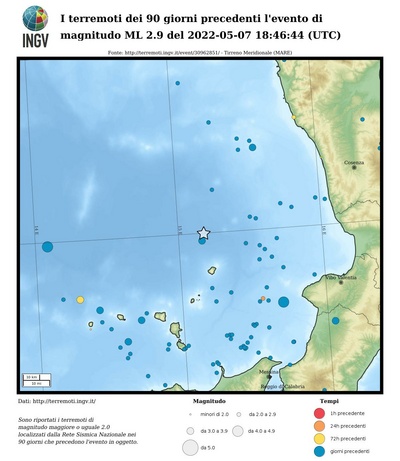 I terremoti dei 90 giorni precedenti l'evento