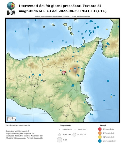 I terremoti dei 90 giorni precedenti l'evento