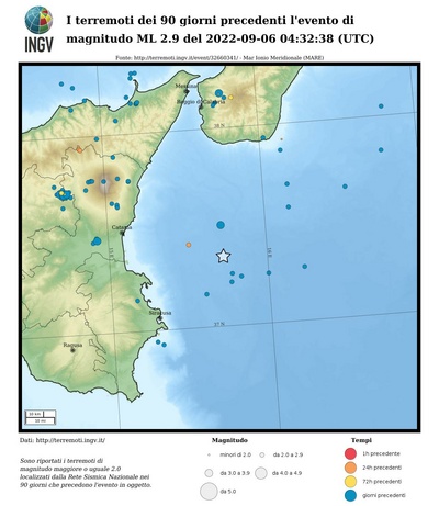 I terremoti dei 90 giorni precedenti l'evento