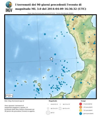 I terremoti dei 90 giorni precedenti l'evento