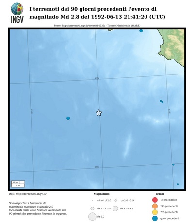 I terremoti dei 90 giorni precedenti l'evento