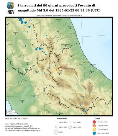 I terremoti dei 90 giorni precedenti l'evento