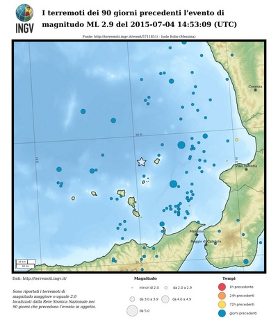 I terremoti dei 90 giorni precedenti l'evento