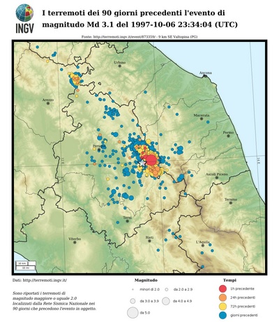 I terremoti dei 90 giorni precedenti l'evento