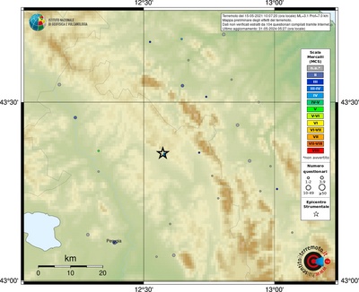 Preliminary map of the earthquake effects from the web questionnaire