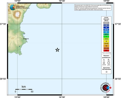 Preliminary map of the earthquake effects from the web questionnaire