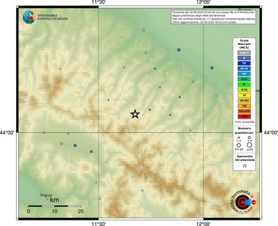 Preliminary map of the earthquake effects from the web questionnaire