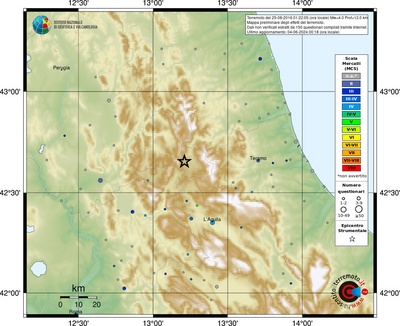 Preliminary map of the earthquake effects from the web questionnaire