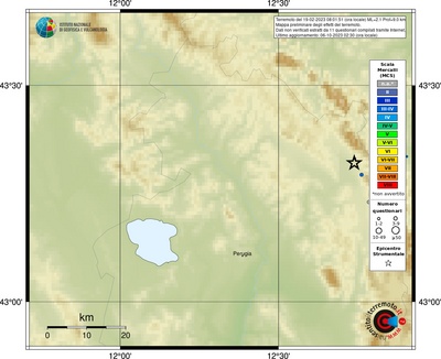 Preliminary map of the earthquake effects from the web questionnaire